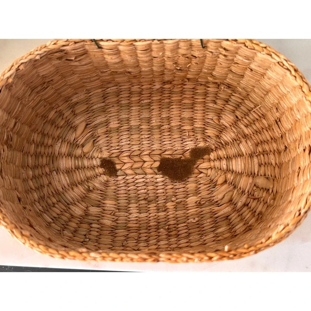 Vintage Oval Woven Wicker Basket with Lid Boho Trinket Box Natural Storage